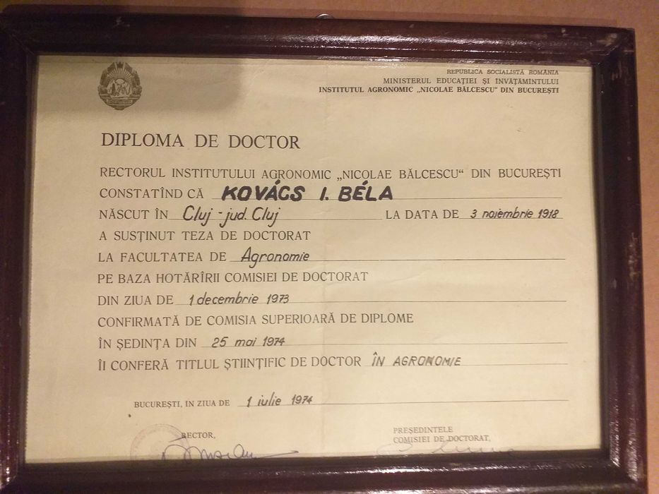 Diploma cu sigiliu de ceara Agronomia Kolozsvar 1941, 1943