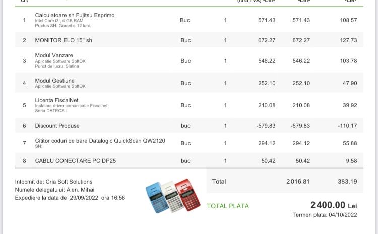 Vând sistem vânzare POS cu licența Soft OK