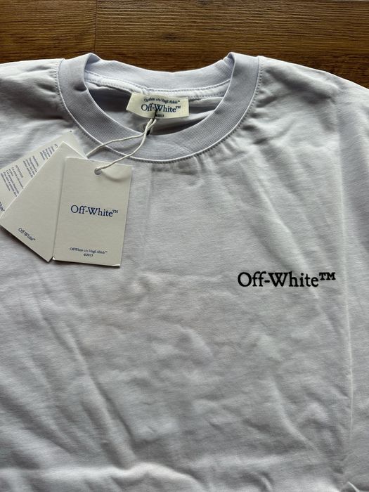 Мъжка,памучна,бяла тениска OFF White с голяма щампа на гърба