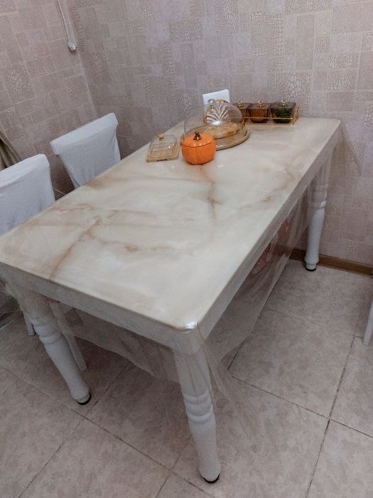 Стол белый мраморный 120×70×75