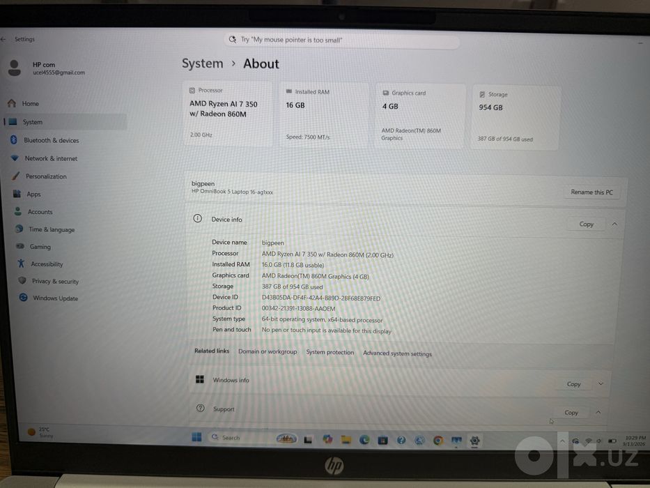 Noutbuk HP Omnibook  R7 AI 350w/ DDR5-16/ 1-TB