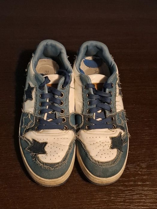 Tenişi Casual "Distressed Star" Design Denim Și Piele, Stil Urban- Măr