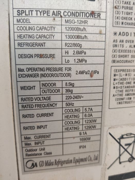 Климатик 12 дванайска Midea MSG-12HR в идеално техническо състояние!