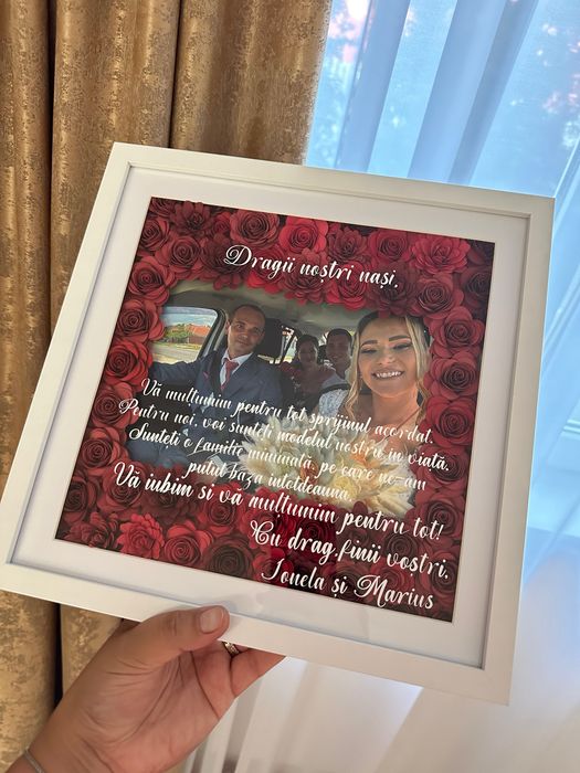 Tablou 3D personalizat cu flori din hartie, poza si text