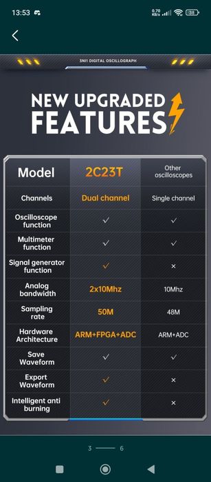 Дигитален 2 канален осцилоскоп + мултиметър + сигнален генератор 3 в 1