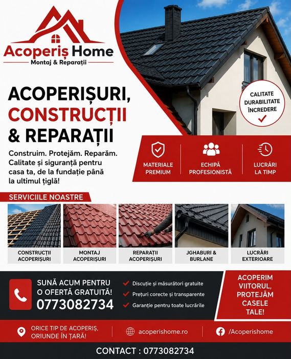 Reparatii Acoperisuri & Terase & Sistem Pluvial & Vopsire & Dulgherie & Mansardări & Izolații & Montaj Țiglă Metalică