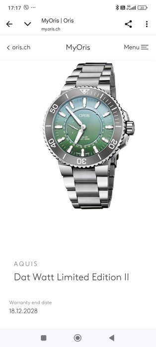 Нов! Oris Aquis Dat Watt Limited Edition II – Пълен комплект!