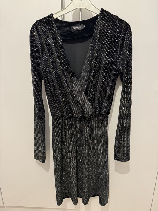 Rochie neagra catifea cu sclipici auriu