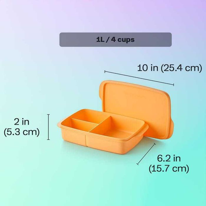Кутия за обяд с разделения, 1 л, Tupperware, синя и оранжева