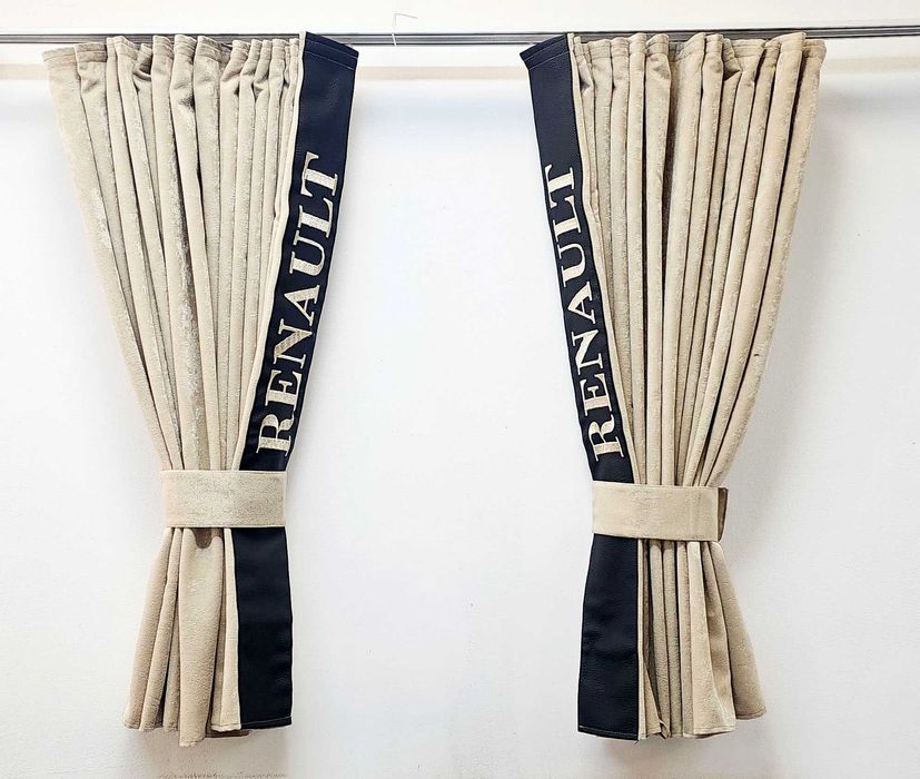 Бежови пердета за камиони RENAULT с кожена лента + кукички