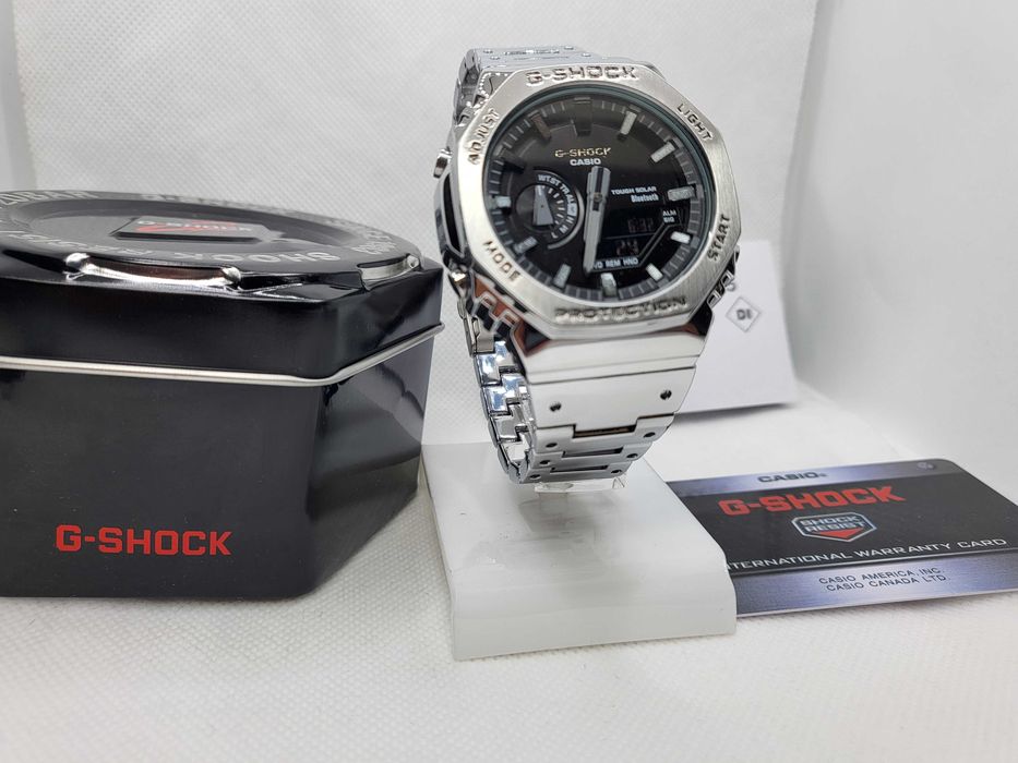 Ceas Sport Barbati Casio g shock Full METAL Silver black GM B2100D Nou, Garantie 2 ani