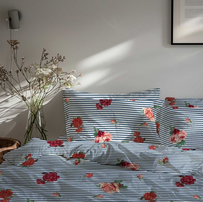 Lenjerie de pat dubla, Heinner, 4 piese, 200x220 cm, 100% bumbac, multicolor