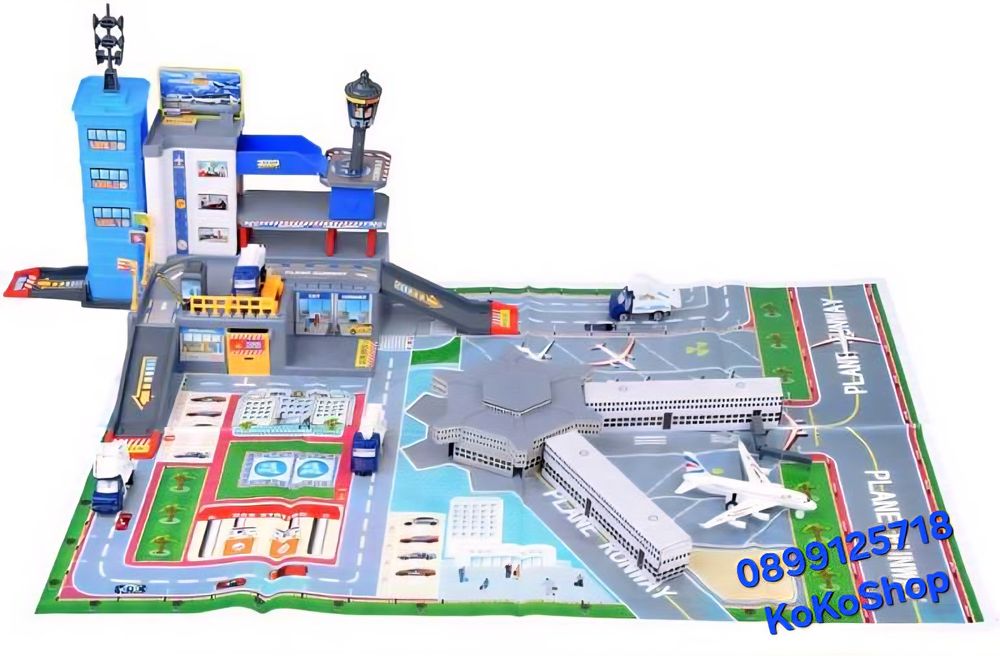 Детски комплект Летище със самолет,четири превозни средства