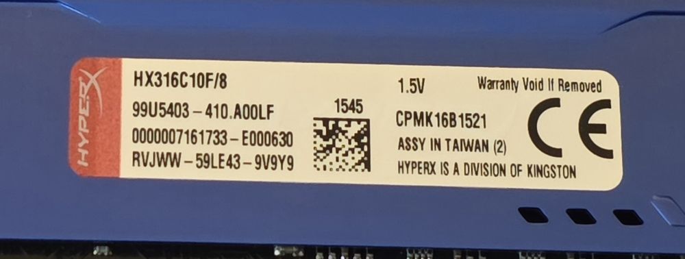 2x8 gb DDR3 1600 Mhz