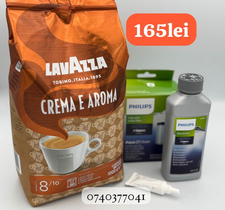 Cafea lavazza si kit mentenanta cu filtru solutie si vaselina.
