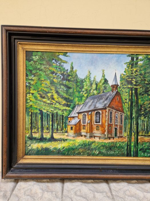 Прекрасна антикварна белгийска картина масло върху платно