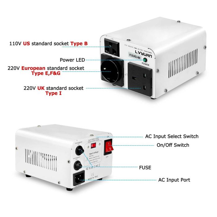 Transformator Tensiune LVYUAN 800W Convertor 110V la 220V si 220V la 110V Step Up Down Tehnologie Toroidala Silentios Prize US EU UK Japonia 800 Wati
