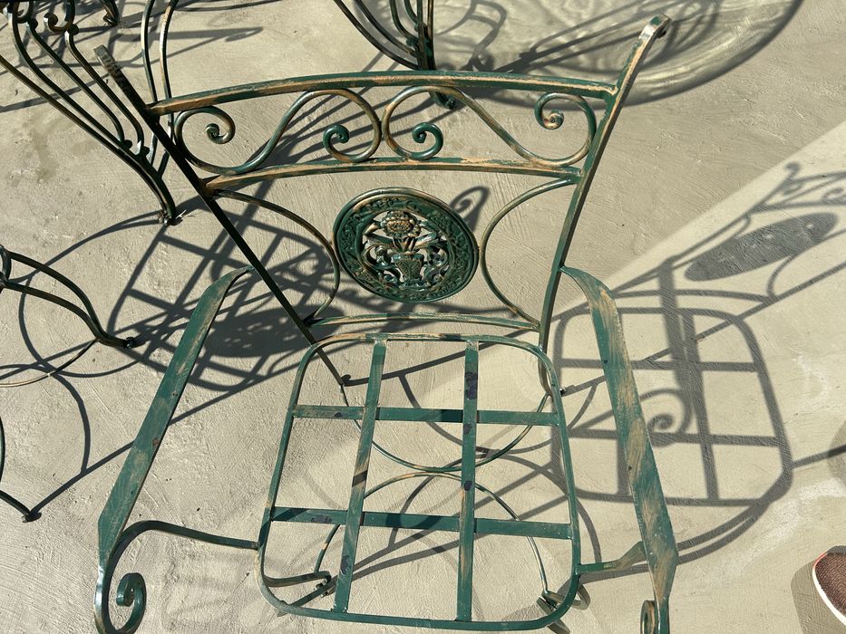 Ковано желязо комплект маса с 6 стола