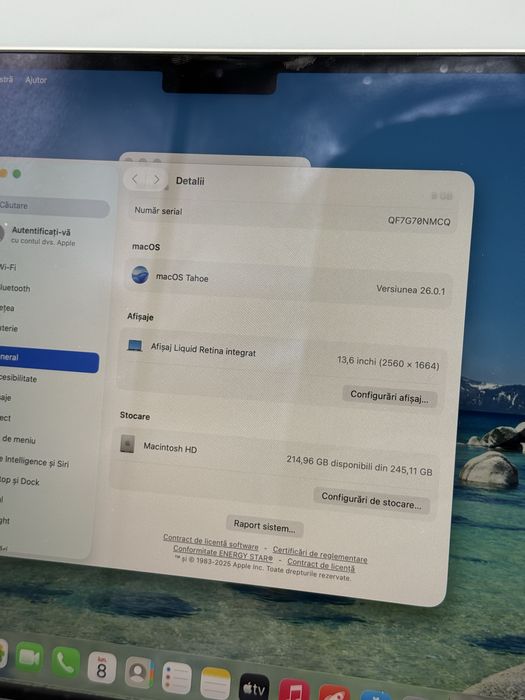 Macbook Air 13,3" | Procesor M2 | 8 GB RAM | 250 GB SSD | 28 Cicluri