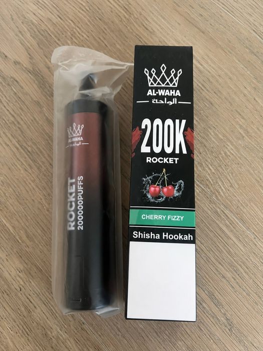 Vape Shisha Hookah Narghilea Al-Waha Rocket Sigilat | 200K, 200.000 Pufuri | Mai multe Arome Disponibile | USB-C
