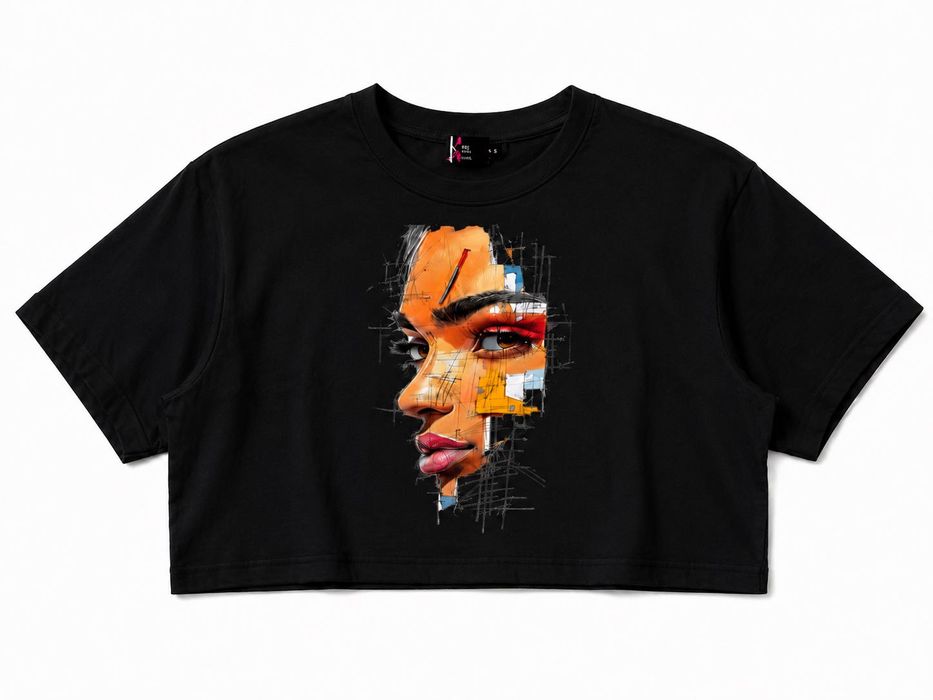 Дамски crop top Face Art – бял и черен модел