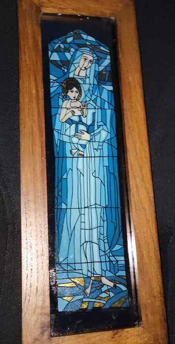 Tablou VITRALIU pictat sticla/tehnica-ulei+foita aur dimensiune 45/16