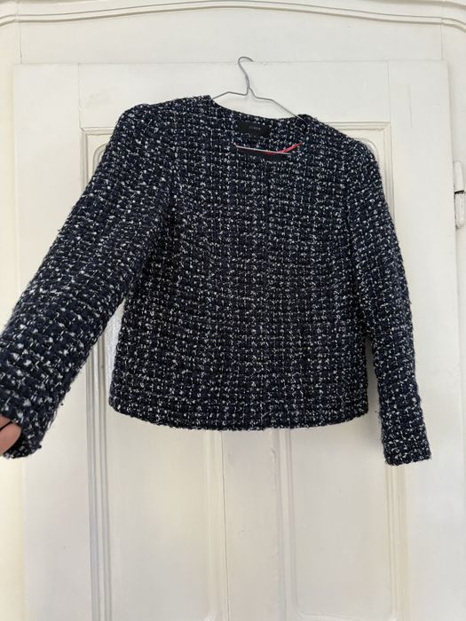 Sacou scurt J.Crew/S/lana/bleumarin cu alb