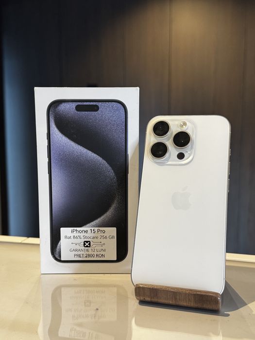 iPhone 15 Pro White Titanium 256 GB Impecabil/Garantie 24 luni/ Rate/ Avans 0