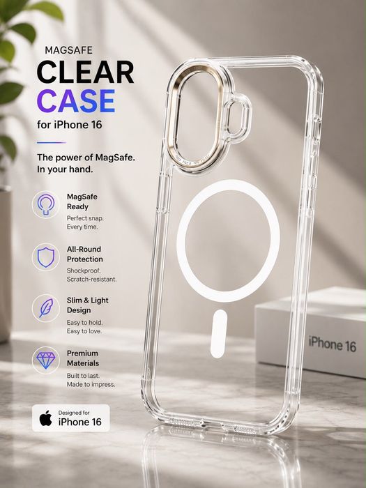 Husă Transparentă MagSafe iPhone 16  – Protecție Premium pentru Telefon
