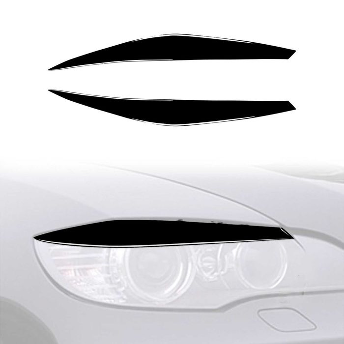 Set 2 Pleoape Faruri Far Adeziv BMW X6 E71 2008 - 2014, Negru Lucios