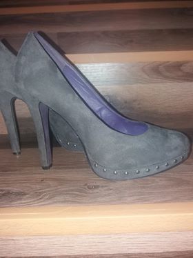 Pantofi gri eleganti, toc inalt, marimea 41