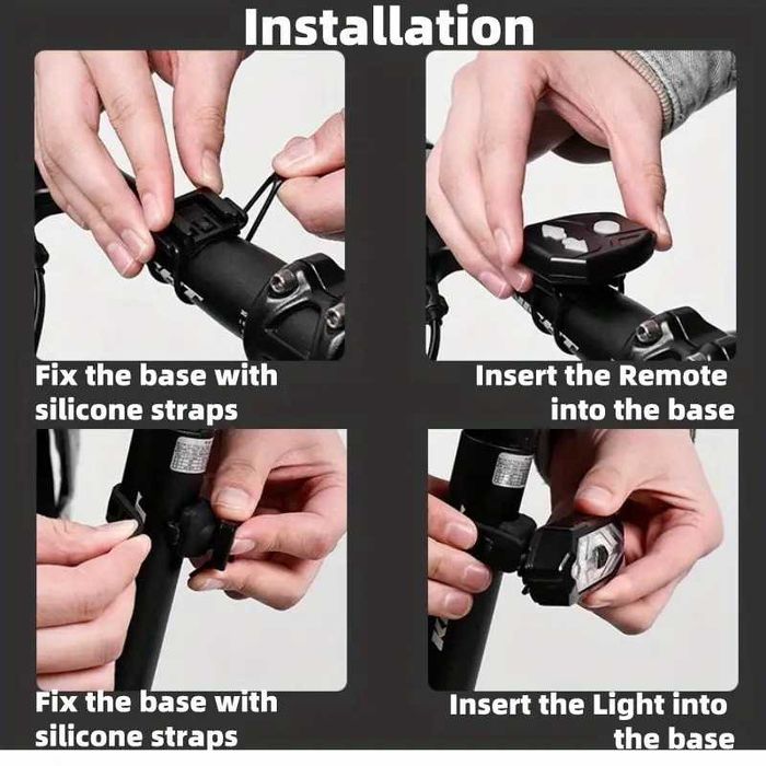 Задна LED светлина с МИГАЧИ, Безжично управление, Звуков сигнал, USB