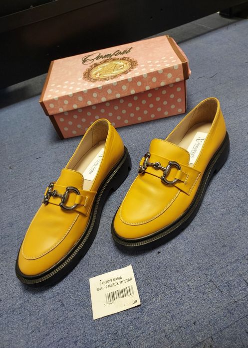 Pantofi dama piele Anna Viotti-Italian style-culoare muștar-39-noi, reducere