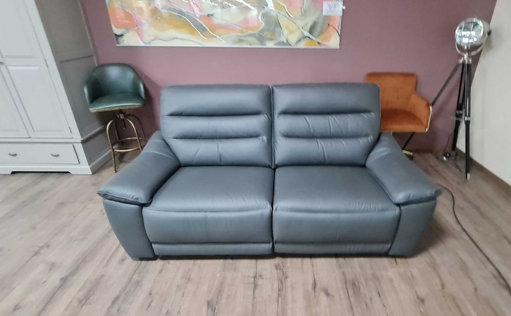 Сив кожен диван тройка "Carter" с електрически релаксиращ механизъм