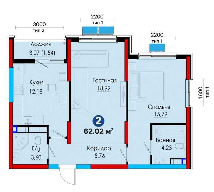 2-комнатная 61.85м² БИЗНЕС класс на Алмазаре С КАДАСТРОМ! ПВ-11,977у.е