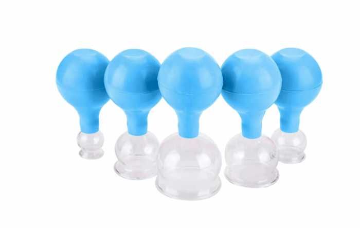 Set 5 ventuze din sticla cu pompa din silicon, ideale pentru masajul