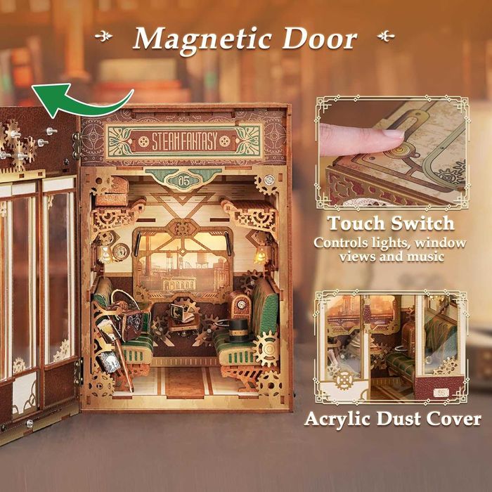 Комплект кътче за книги Tonecheer: 3D пъзел - кабина на влак