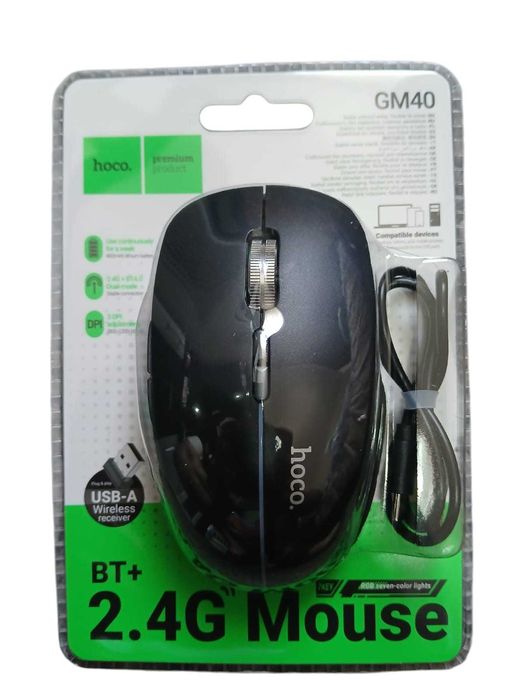 Mouse Wireless HOCO GM40 Dixon RGB, 2.4G + Bluetooth, 400mAh, 7 Butoane, Negru