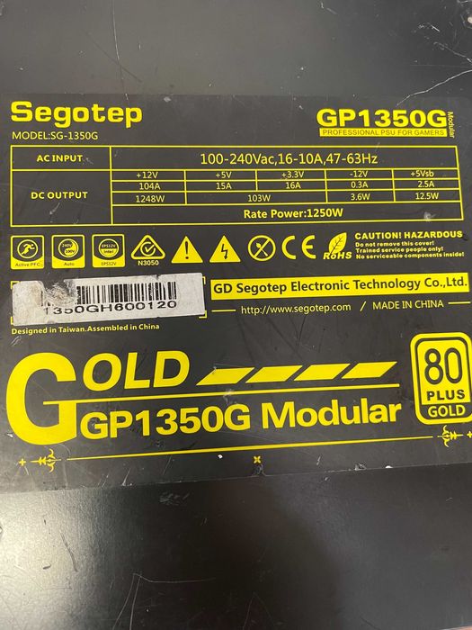 Sursa Segotep GP1350G, 1250W, modulara, 80 Plus Gold, garantie 6 luni