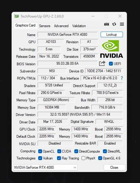 MSI RTX 4080 Gaming Trio 16GB – много добро състояние, с оставаща гаранция