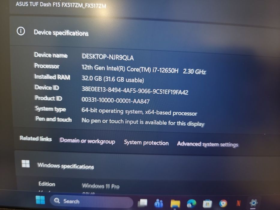 Gaming Laptop Asus Tuf F15 I7/ 32RAM/ 512 Ssd/ RTX 3060
