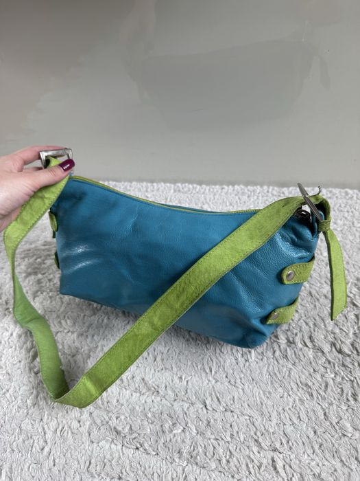 Малка кожена чанта, светло синьо и зелено