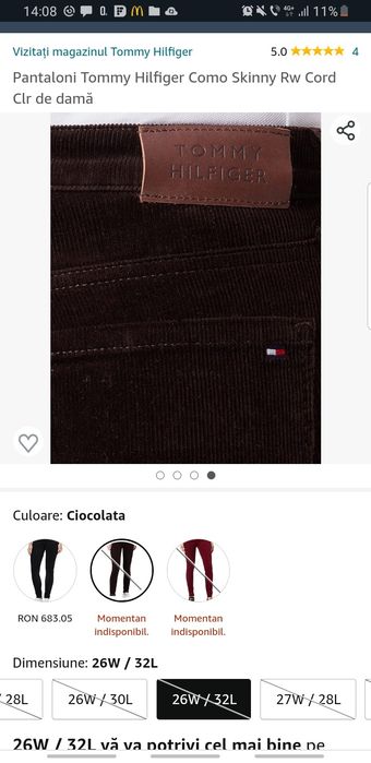 Pantaloni raiați Tommy Hilfiger, mărimea 26(XS/S)