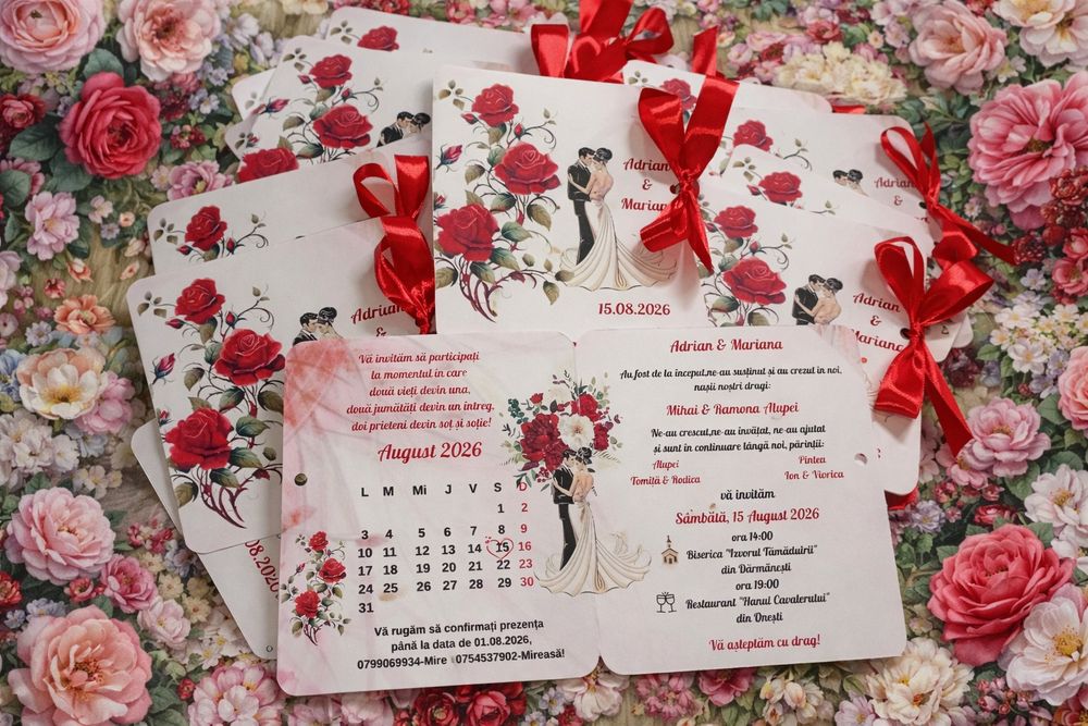Invitații, suport verighete, plicuri, cutie dar, marturii