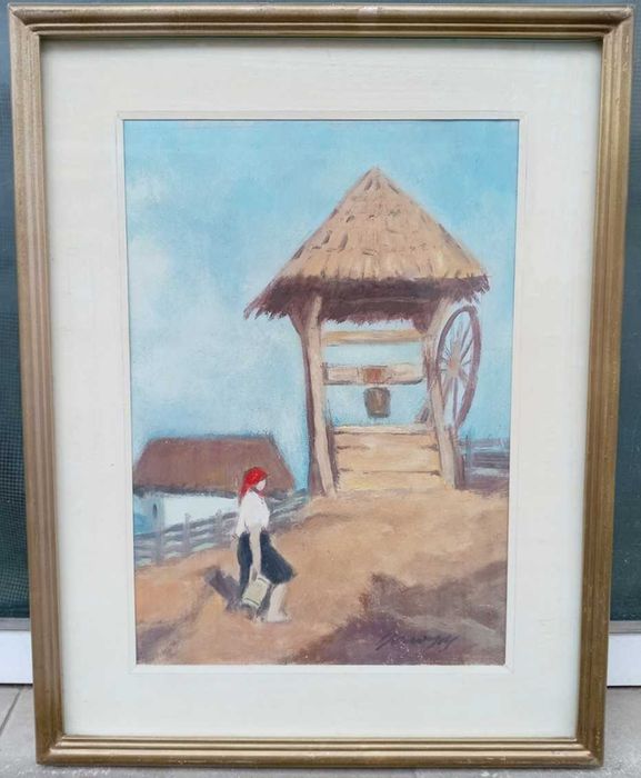 Tablou ulei - La fantana - semnat Baranyay