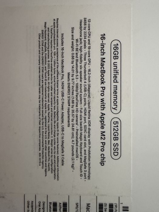 Macbook Pro (16,2) M2 chip память 16/512