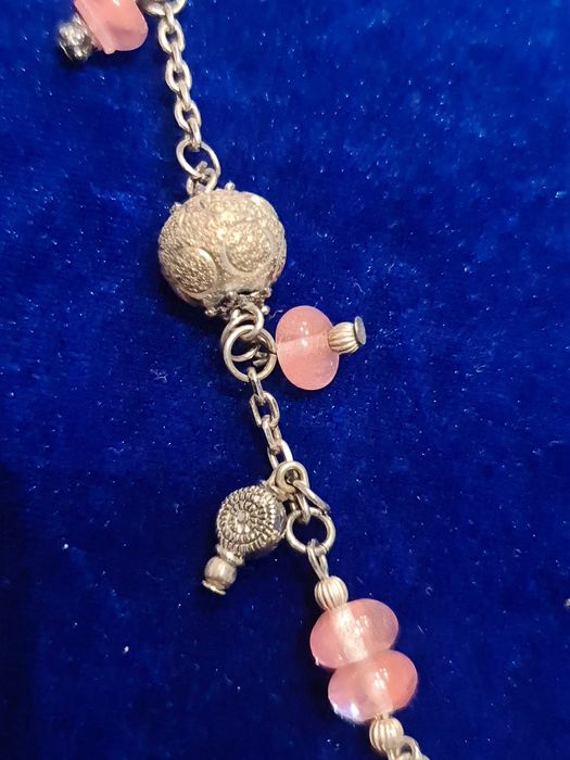 N colier lant argint masiv ,cuarț franțuzesc, deosebit,vintage