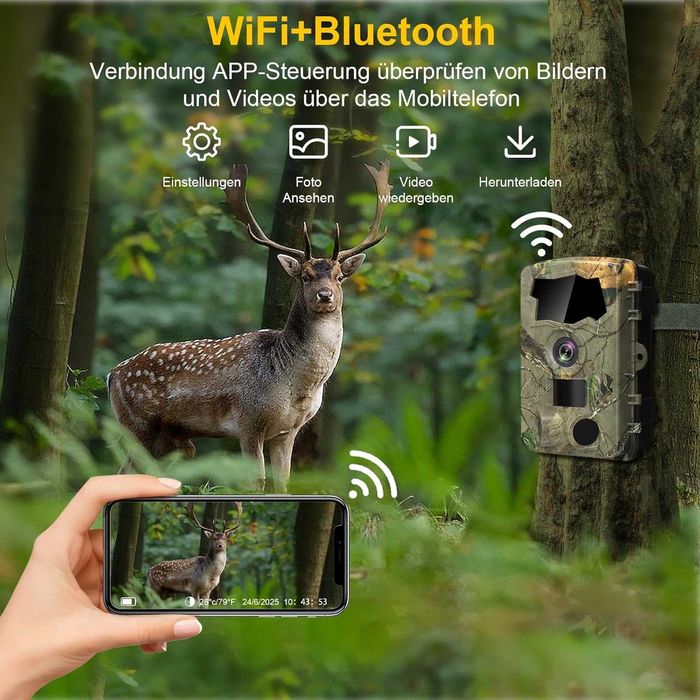 Lutranstra 5K камера за дива природа WiFi, 64MP Full HD камера за дива природа с приложение
