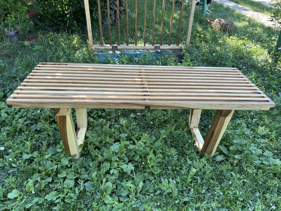 Banca Nelson gradina terasa din lemn de nuc si stejar