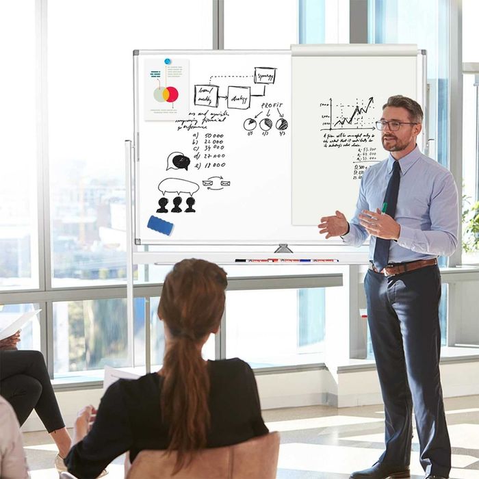 Tablă albă mobilă maxtek 120 × 80 cm, cu două fețe, suport și suprafață magnetică, ramă din aluminiu